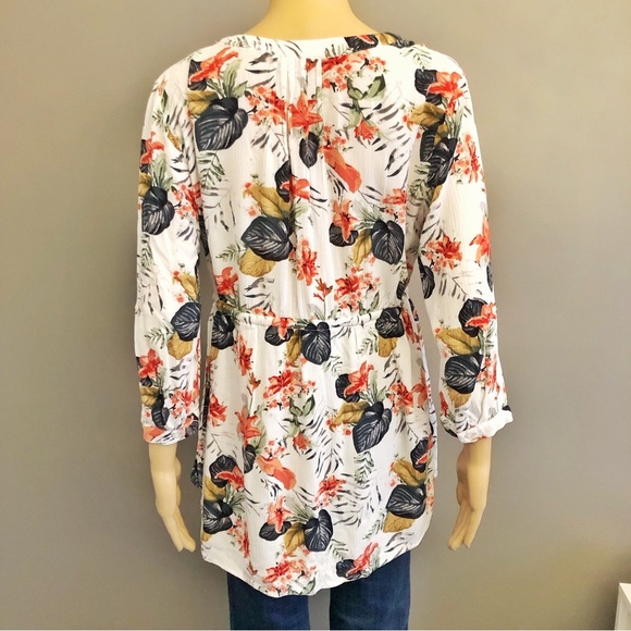 Hilary Radley Floral Tropical Pattern Boho Festival Button Down Shirt Blouse. - Picture 4 of 16